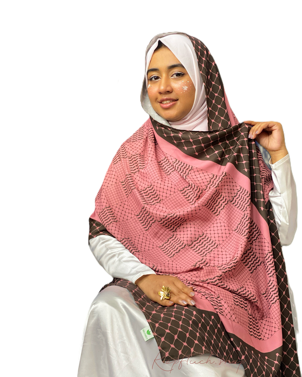 Keffiyeh Hijab Rosa-Schwarz – Diamond Georgette