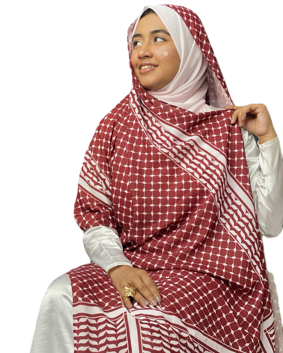 Keffiyeh Hijab Bordeaux-Creme – Premium Diamond Georgette