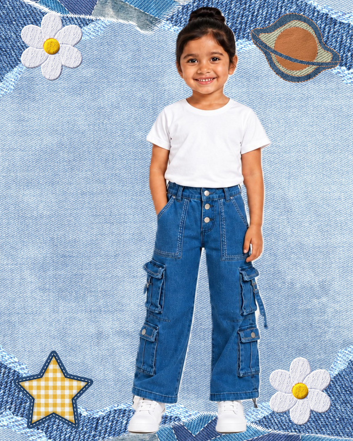Mädchen Cargo-Jeans Blau mit Utility-Taschen