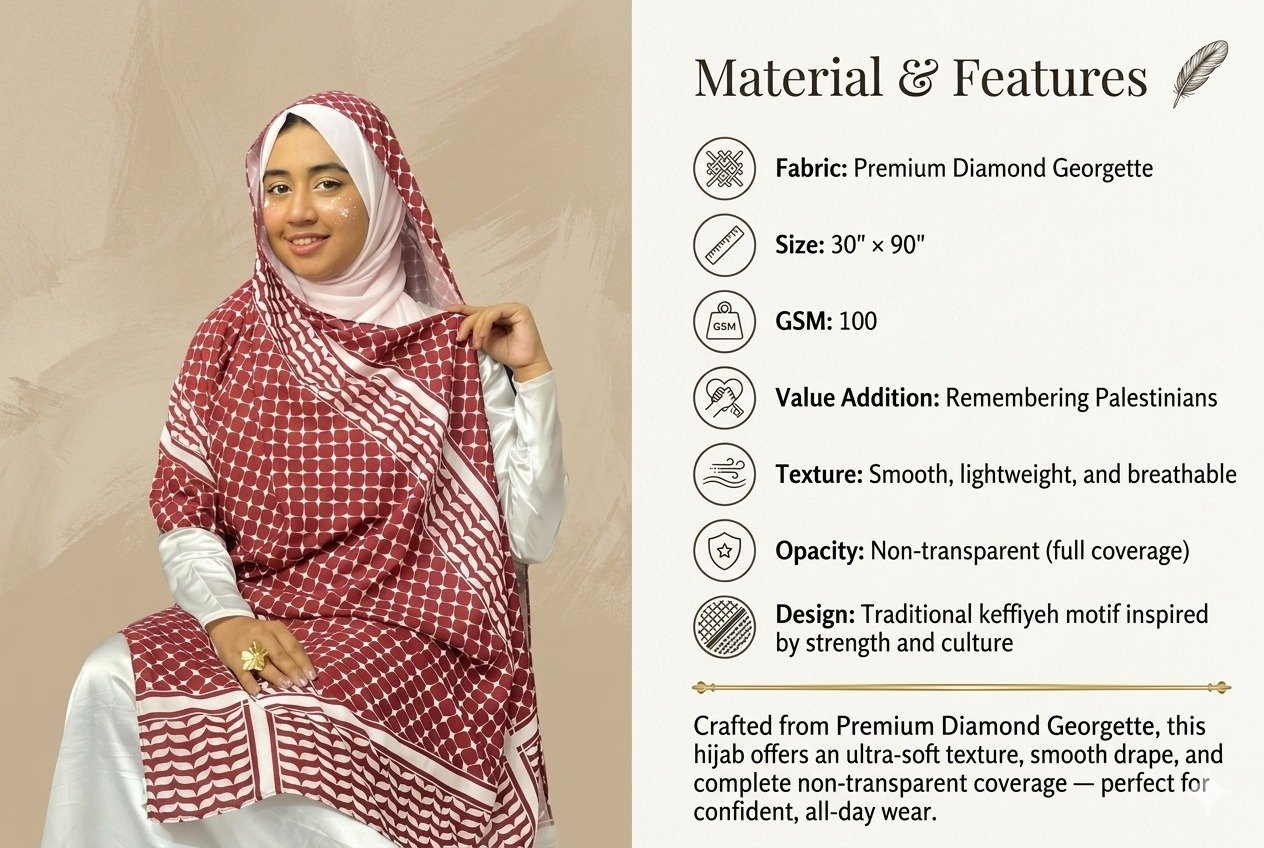 Keffiyeh Hijab Bordeaux-Creme – Premium Diamond Georgette