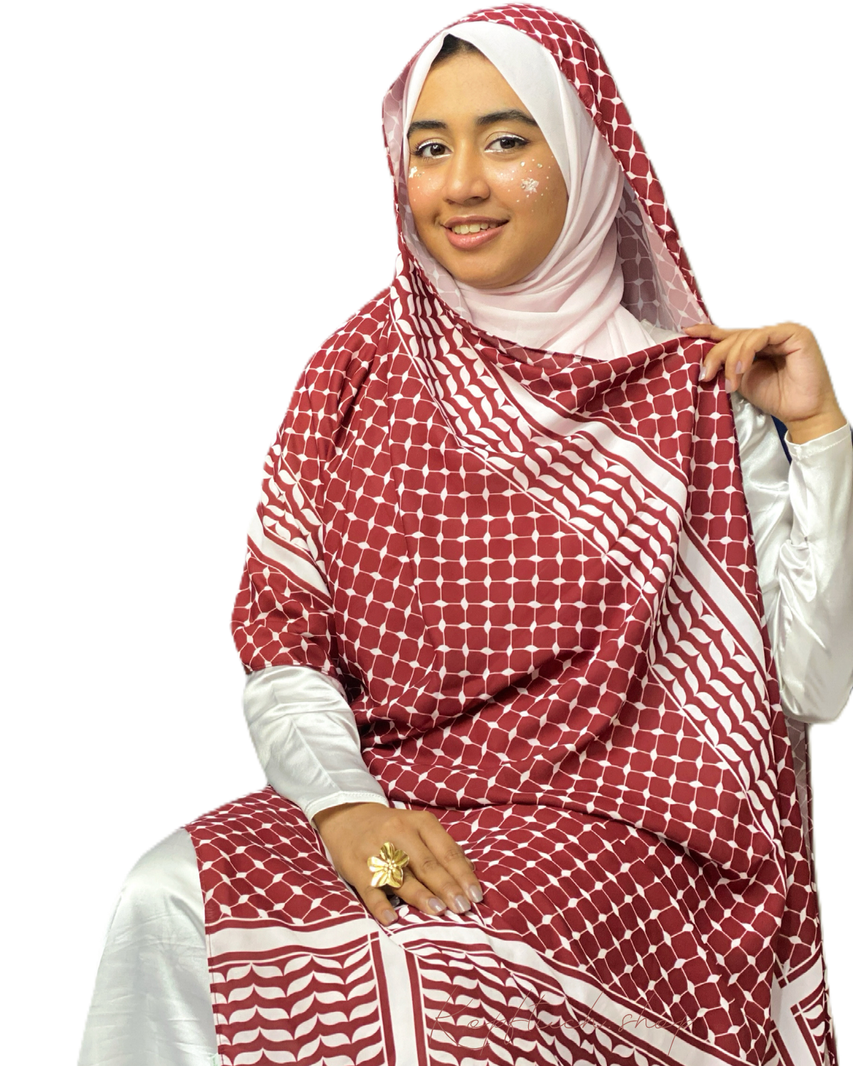 Keffiyeh Hijab Bordeaux-Creme – Premium Diamond Georgette