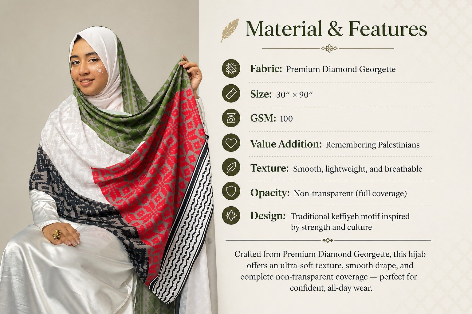 Palästina-Hijab Palästina-Farben mit Keffiyeh-Muster