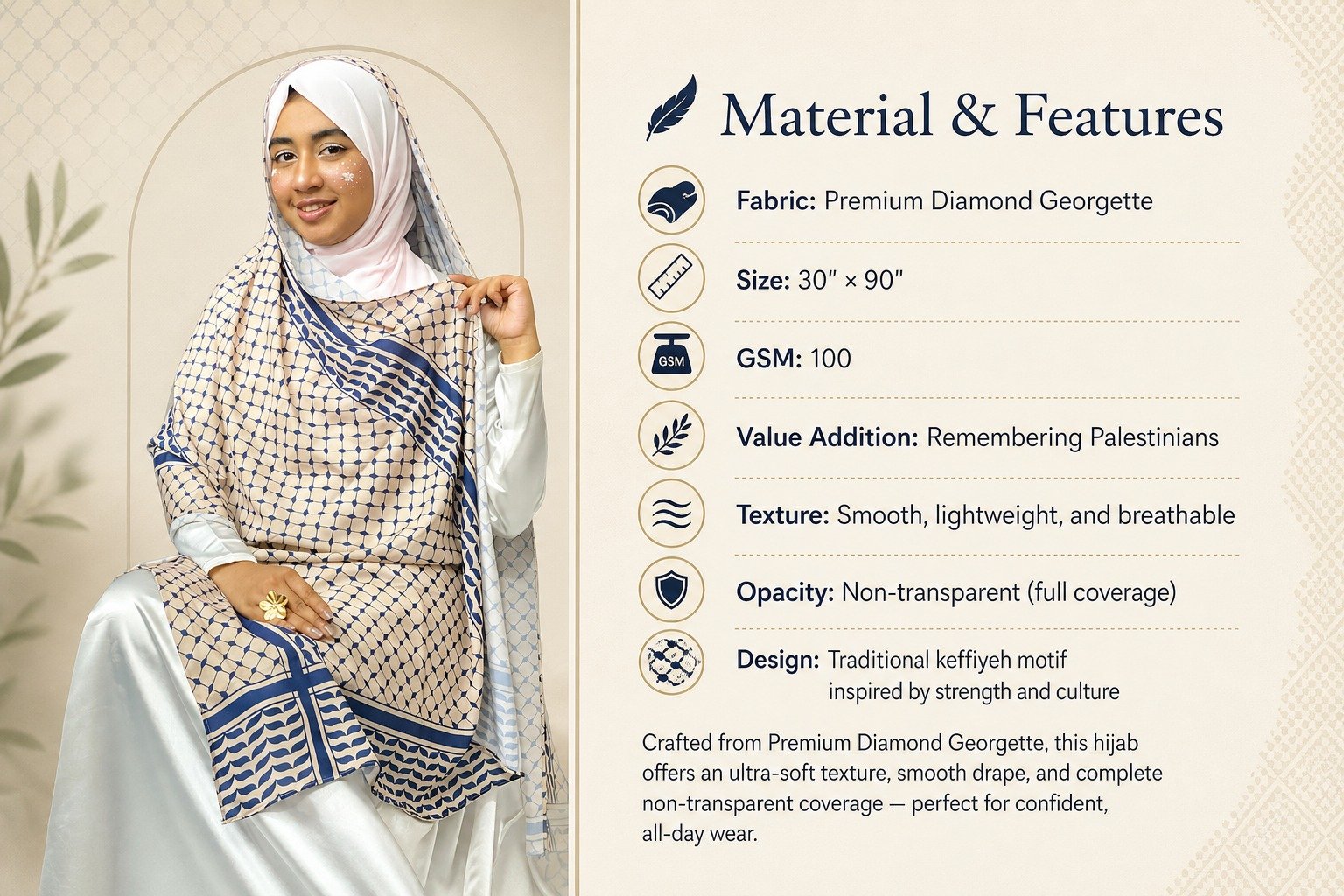 Palästina-Hijab mit traditionellem Keffiyeh-Muster