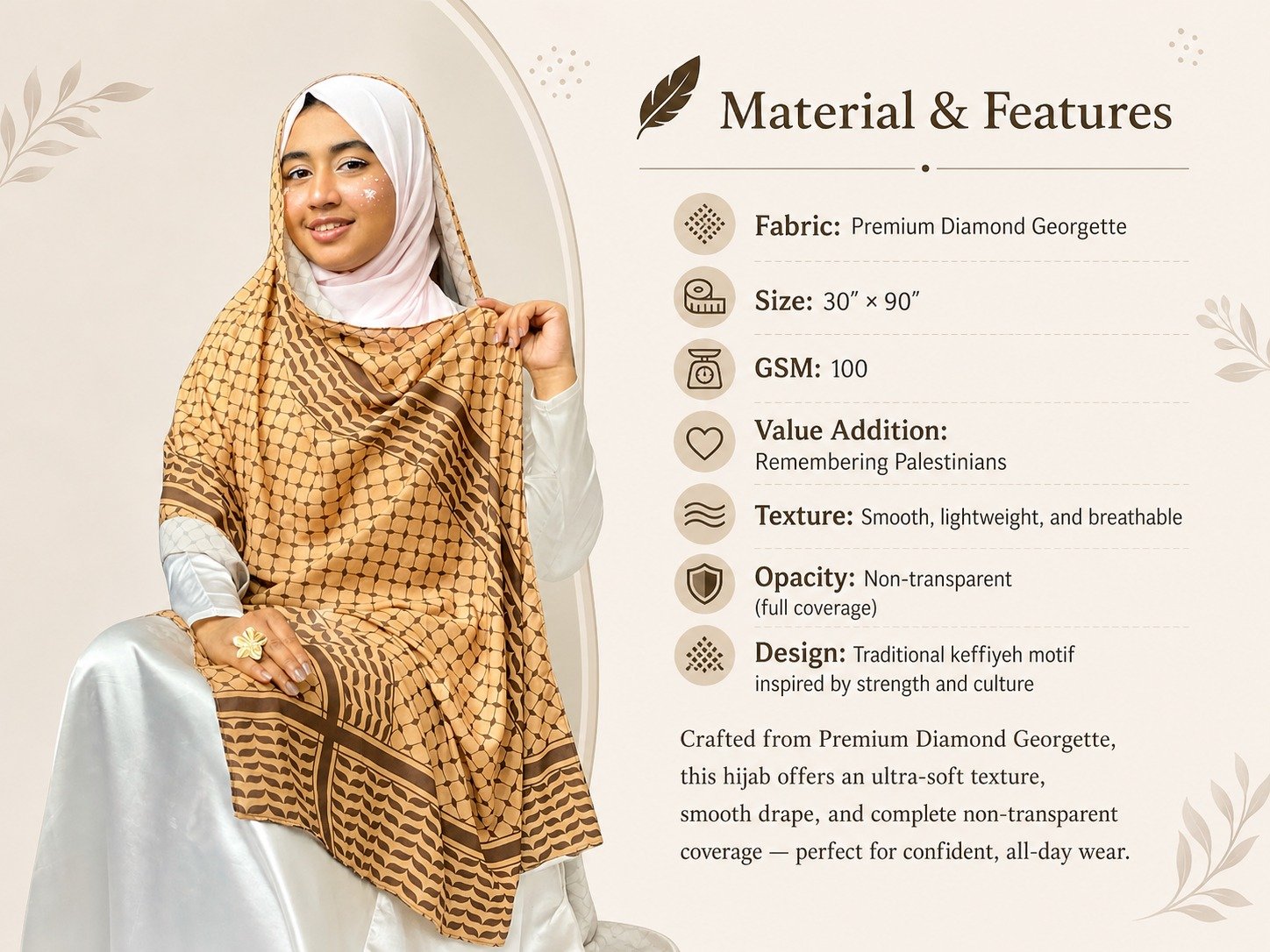 Palästina-Hijab Camel-Braun mit Keffiyeh-Muster