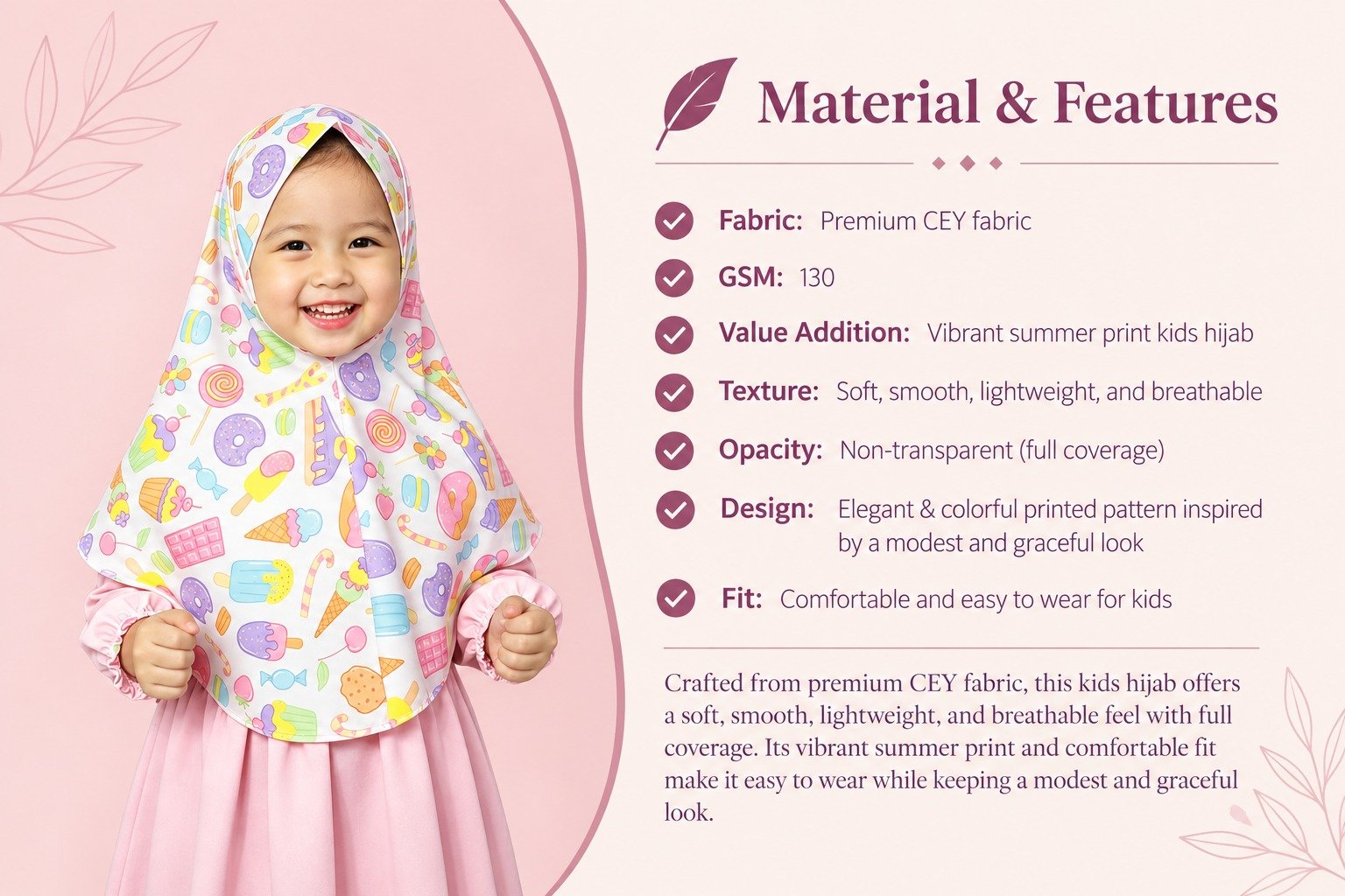 Candy Pop Kinder-Hijab mit buntem Print